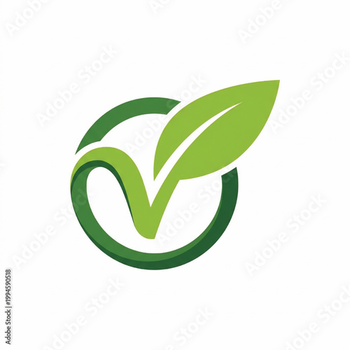 Leaf eco logo with green swoosh and circular emblem design for sustainable energy and natural growth