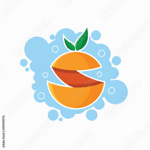 Orange and leaf logo design with blue bubbles for eco friendly brand identity and handmade project concept
