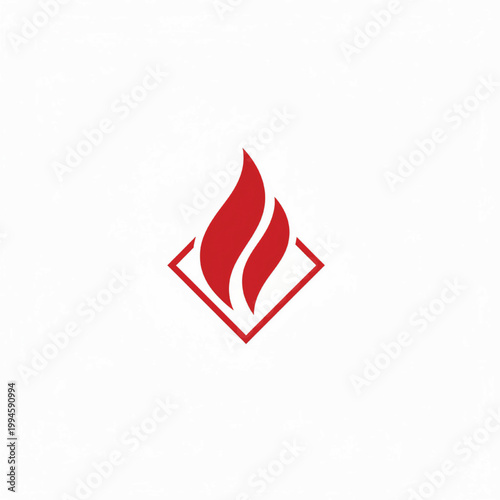 Fire flame icon with red curved shapes and diamond outline symbolizing warmth and energy branding featuring heat, combustion, burning with safety and