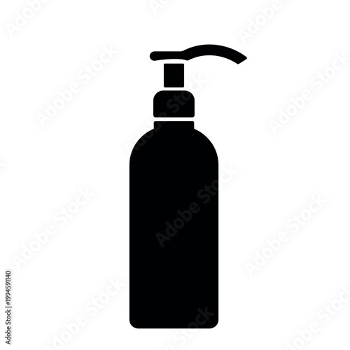 Black silhouette of a cosmetic bottle icon with a dispenser.