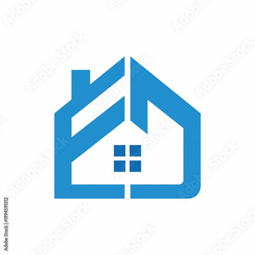 House home icon in bright blue with small windows and roof shape for real estate and property branding