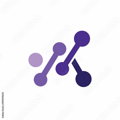 Molecule structure icon with three connected purple spheres and bonds on a white background for chemistry concept