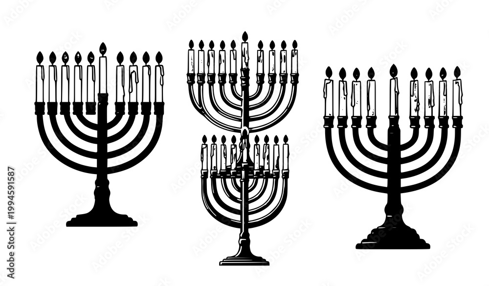 Fototapeta premium Hanukkah menorah vector illustration set jewish candles festive design