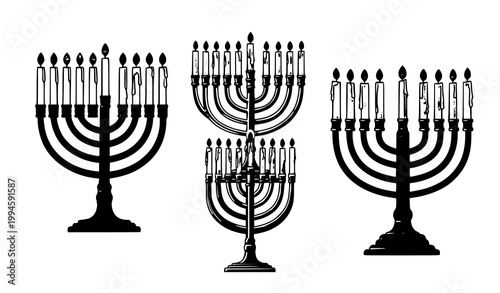 Hanukkah menorah vector illustration set jewish candles festive design