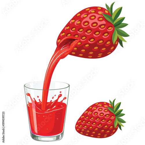 Experience a burst of sweetness with this luscious strawberry juice illustration. Perfect for fresh smoothie packaging, summer-themed event flyers, and vibrant healthy lifestyle digital content.