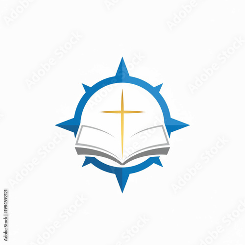 Compass and open book logo with blue ribbon wings for study, learning, and navigation inspiration featuring education, knowledge, guidance with