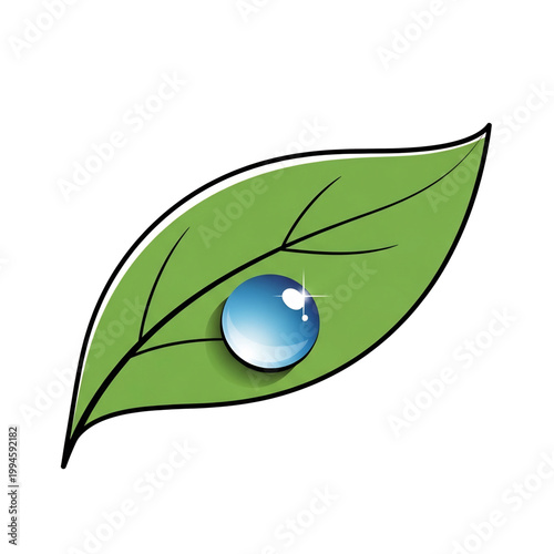 Leaf with water droplet symbolizing freshness and hydration in nature.

