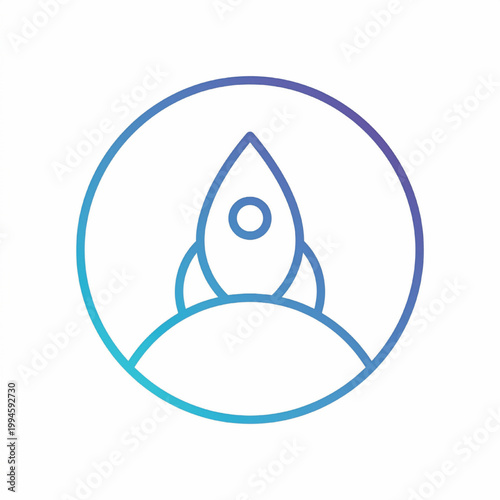 Rocket icon with user profile outline in blue gradient, simple line art logo for technology and startup branding