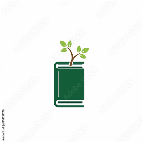 Book with sprouting green plant icon symbolizing growth, learning, sustainability, and eco-friendly knowledge ideas