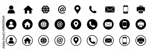 Business card contacts information icon set Concept of profile, Home, Phone, Location, Address, Website, mail, fax simple flat and outline style symbol sign set for apps and website