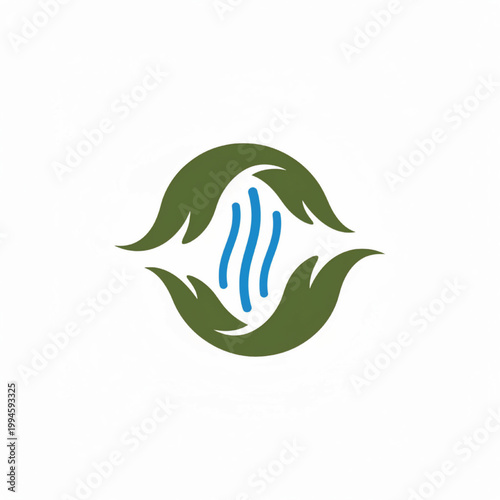 Hand leaf logo design with blue water droplet and green botanical shapes for eco friendly branding and nature themes