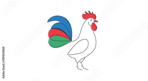 Colorful Rooster Illustration Closeup View.