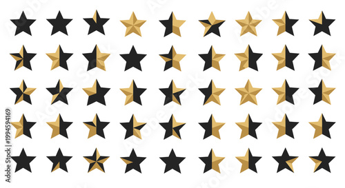 Golden and Black Stars Rating System, Isolated on White Background