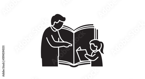 Father reading book to daughter silhouette for education and family bonding