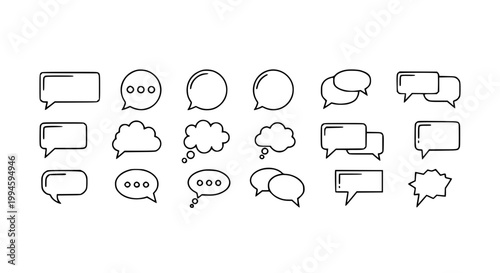 Minimal speech and thought bubble icon set vector illustration black and white chat and dialogue symbols