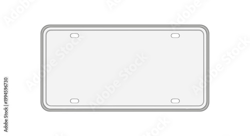 Blank White License Plate with Metal Frame, Isolated on White Background