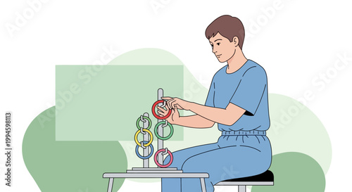 Occupational therapy: patient practicing fine motor skills with ring toss game