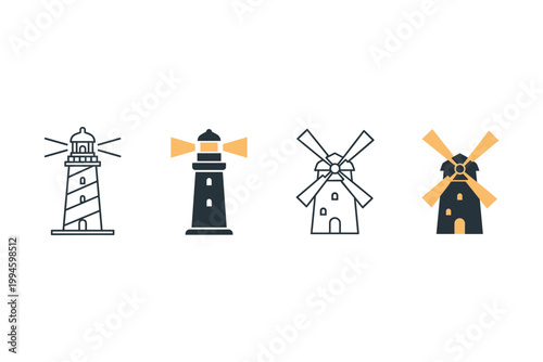 Lighthouse and Windmill Icons