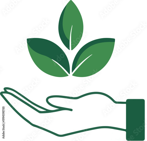Hand holding young plant icon. nurture, and environmental protection.