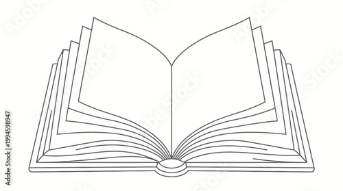 An open book with blank pages, depicted in a simple line drawing style, suggesting a space for writing or reading.