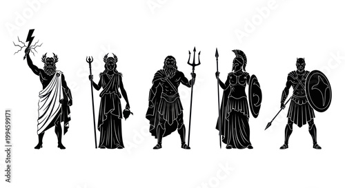 Greek Gods Silhouettes: Zeus, Poseidon, Hades, Ares, Athena