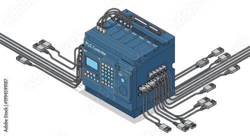 Industrial PLC Control Unit with Network Cables and Connectors