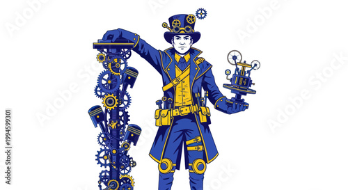 Steampunk Inventor with Mechanical Gear