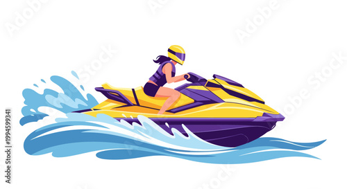 Woman Riding Yellow Jet Ski on Water, Exciting Summer Activity