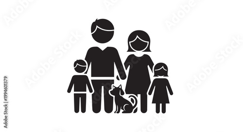Happy family with children and pet dog icon for domestic lifestyle