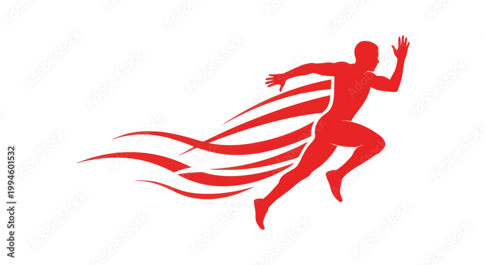Obraz premium Red Silhouette Runner with Speed Lines, Dynamic Motion, Athletic Silhouette