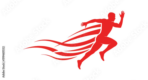 Red Silhouette Runner with Speed Lines, Dynamic Motion, Athletic Silhouette
