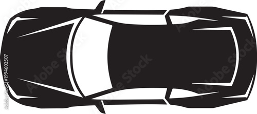 Top-down car silhouette, black vehicle icon, automotive shape, monochrome design element