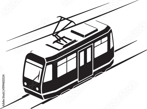 Black and white tram, city transport icon, vector illustration, urban travel symbol