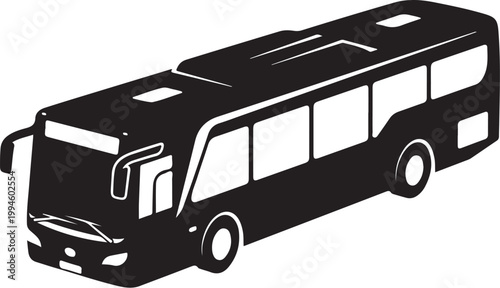 Black bus icon, vehicle silhouette, transportation symbol, travel illustration