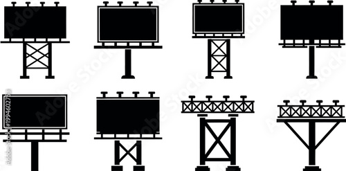 set of empty billboard frames and advertising structures vector illustration
