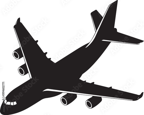 Airplane, jet, aircraft, silhouette, black, vector icon