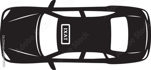 Black car silhouette, vehicle overhead view, automotive illustration, transportation icon