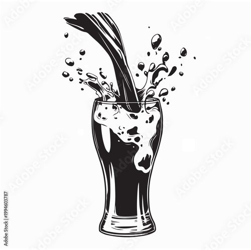 Beer Being Poured Into Glass with Foam and Bubbles Vector