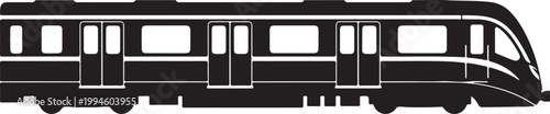 Black train, modern tram, urban transit, transportation icon, vector illustration