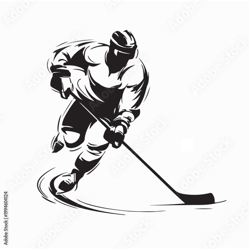 Photography Ice Hockey Player Skating with Stick Logo Vector Illustration