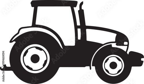 Tractor, black silhouette, farm vehicle, agricultural icon, vector illustration