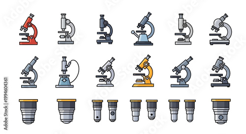 Illustration of Scientific Microscopes and Lenses in Colorful and Detailed Vector Style