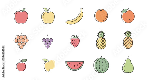 Illustration of various fruits in a minimalist design perfect for food related projects