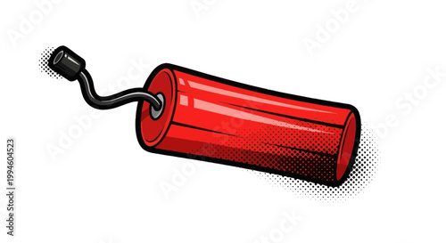 Red Dynamite Stick with Fuse Illustration - Danger Explosive Concept