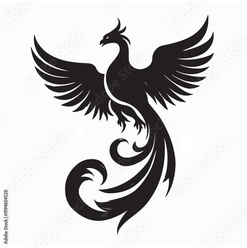 Majestic Flying Phoenix Silhouette Logo Design On White Background