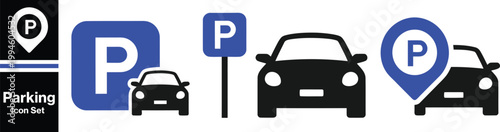 Cuadro en lienzo Car parking icon set. Public parking and parking location symbol