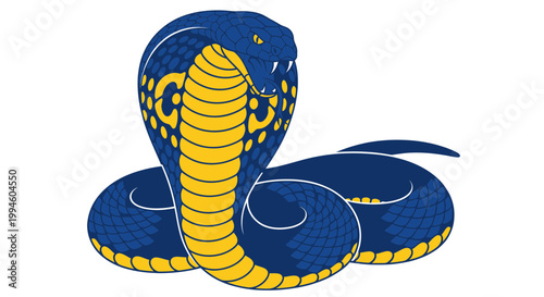 Stylized Cobra Snake Illustration - Blue and Yellow