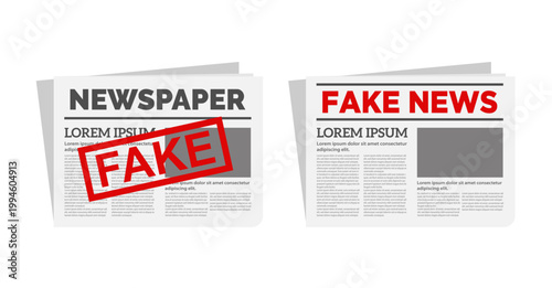 Fake Newspaper template isolated on white background. Media literacy concept for fact checking. Vector stock