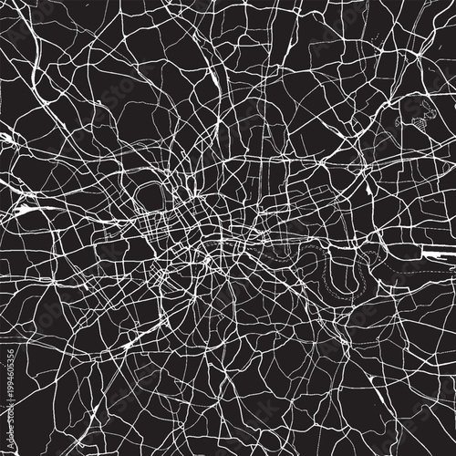 London United Kingdom Vector Map, Detailed City Street Map Black and White Minimalist Line Art