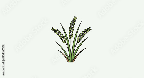 Minimalist Illustration of Rice Plant Depicted Against a White Backdrop